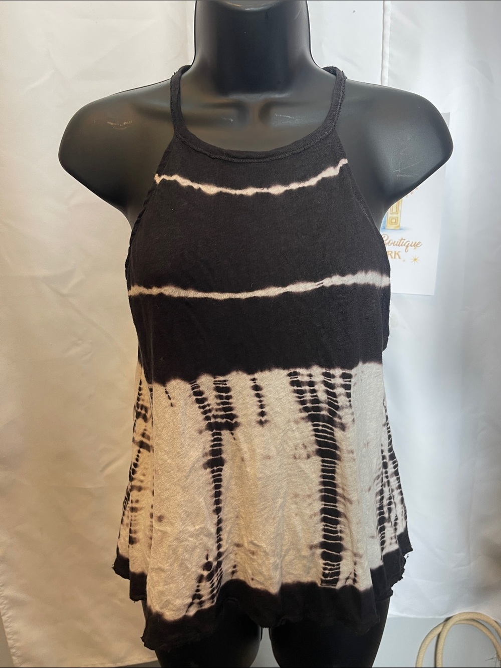 We The Free Black & Cream Tie-Dye Halter Tank